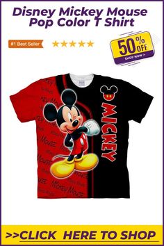 Add this vibrant Disney Mickey Mouse Pop Color T Shirt to your order and get an additional 10% off Offer valid till stocks last. Use Code: PIN10 Disney Crew Neck T-shirt For Summer, Mickey Mouse Crew Neck T-shirt For Disney Events, Trendy T-shirt With Character Print For Disney Fan Events, Disney Letter Print T-shirt For Summer, Disney Summer T-shirt With Letter Print, Summer Disney T-shirt With Letter Print, Novelty Black T-shirt For Summer, Themed Cartoon Print Crew Neck T-shirt, Themed Multicolor T-shirt With Letter Print