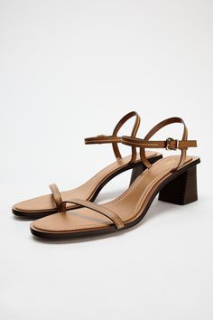 STITCHED HEELED LEATHER SANDALS - Brown | ZARA United States Leather Sandals With Penny Strap, Leather Slingback Sandals With Contrasting Heel For Summer, Leather Penny Strap Slingback Sandals For Summer, Brown Leather Sandals With Penny Strap, Leather Sandals With Low Heel And Strap, Zara Leather Ankle Strap Slingback Sandals, Leather Sandals With Padded Heel And Double Strap, Leather Double Strap Sandals With Padded Heel, Double Strap Leather Sandals With Padded Heel