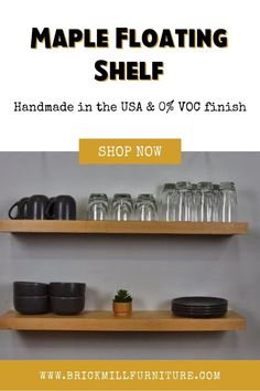 Shelf, Floating Shelves, DIY Floating Wall Shelf, Floating Shelf Ideas, Contemporary Shelves, Living Room Shelves, Dining Room Shelves, Kitchen Wall Shelves. Contemporary Shelves Living Room, Light Colored Living Room, Maple Shelves