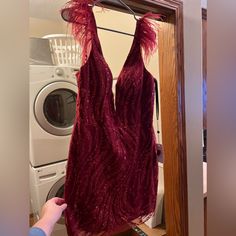 Color Is Listed As Burgundy Red Homecoming Gown, Glamorous Red Homecoming Gown, Glamorous Red Gown For Homecoming, Burgundy Cocktail Dress For Prom Season, Burgundy Fitted Homecoming Dress, Fitted Burgundy Dress For Homecoming, Glamorous Burgundy Cocktail Dress, Burgundy Prom Season Dress, Burgundy Dress With Fitted Bodice For Party