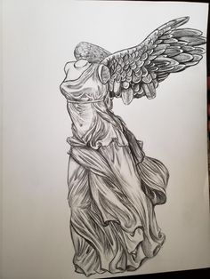 a pencil drawing of an angel with wings