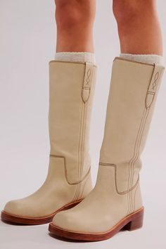 Blaze Pull-On Boots | Free People 70s Boots, Free People Boots, Low Heel Boots, Blue Suede Shoes, Shoe Inspo, Frye Boots, Free People Shoes, Pull On Boots, Leather Block Heels