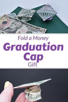 a person is holding a folded money graduation cap with the title fold a money graduation cap gift