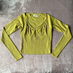 Urban Outfitters Olive Green Long Sleeve Top - Size: Medium - Olive Green/Yellow Green Color - No Tags But Never Worn Trendy Stretch Olive Tops, Olive Stretch Summer Tops, Olive Stretch Tops For Fall, Olive Stretch Top For Summer, Summer Stretch Olive Tops, Stretchy Olive Summer Tops, Yellow Stretch Long Sleeve Top, Chic Yellow Stretch Tops, Casual Olive Long Sleeve Tops