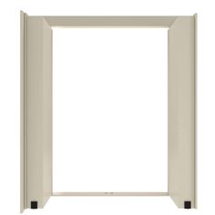 an open door on a white background with the bottom half missing and one side missing