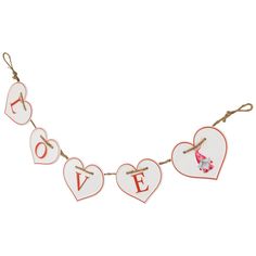 valentine's day decoration with hearts and love on the string, isolated against a white background