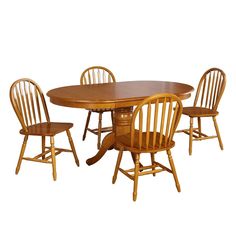 a wooden table with four chairs around it