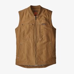 Built for hard work in cool weather  our insulated All Seasons Hemp Canvas Vest provides warmth and protection for the core while allowing full freedom of movement through the shoulders and arms. Tough-wearing but lightweight enough for layering  it’s made from a 9.6-oz 55% industrial hemp/27% recycled polyester/18% organic cotton blend that feels broken-in while offering the durability  comfort and breathability needed for long hours on the job. One of the world’s strongest natural fibers  the Vest Work Outfit, Workwear Men, Vest Patagonia, Canvas Vest, Work Vest, Patagonia Vest, Georgia Boots, Canvas Work, Chore Coat