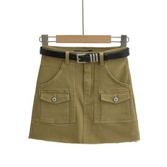 Lasaky - High-Waisted Denim Skirt with Frayed Hem, Belted, Slim Fit, and Bodycon Design Bodycon Design, High Waisted Denim Skirt, Wrap Around Skirt, Types Of Skirts, High Waisted Denim, Olivia Mark, Army Green, Denim Skirt, Mini Skirts