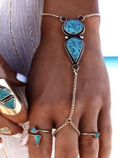 Vintage Turquoise With Ring Bracelet Accessories – rrdeye Festival Bracelets, Finger Bracelets, Cheap Bracelets, Leg Chain, Womens Bracelet, Trends 2024, Silver Accessories, Vintage Turquoise, Seychelles