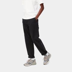 Color: Black (stone washed) - The Women’s Pierce Pant is constructed from our 'maverick' blue denim, which is simultaneously robust and comfortable. This garment is based on a classic work pant, complete with utilitarian pocket detailing. Features subtle Carhartt WIP label detailing on the rear right pocket and contrast stitching.  
\ 100% Cotton 'Maverick' Denim, 10.5 oz 
\ regular waist 
\ fits true to size 
\ contrast stitching 
\ bartack stitching at vital stress points 
\ tool pockets and h Women Carhartt, Carhartt Wip, Boyfriend Fit, Black Stone, Denim Pant, Contrast Stitch, Work Pants, Black Denim, Black Pants