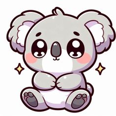 a cartoon koala bear sitting down with its eyes closed and stars around it's neck