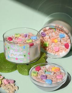 two glass bowls filled with marshmallows next to each other