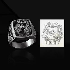 Custom Mellet Family Crest Signet Ring Coat Of Arms Ring Custom Rings For Men Custom Coat Of Arms Ring Men Heraldic Family Crest Ring Gift Made to Order Designs   3D Style Handmade Design We make your ring size in the dimensions you want. Please make sure you give us the correct ring size when placing your order. We recommend that you have your measurements properly measured at your local jeweler. Our team can assist with any other questions you may have about finding the best fit for you. Detai Family Crest Ring, Family Crest Rings, Family Ring, Mens Pinky Ring, Unique Mens Rings, Unique Silver Rings, Family Rings, Signet Ring Men, Silver Signet Ring