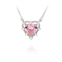 Pink Heart Dimond Necklace LIN117 Size：20mm*19mm Weigtht：6.3g Valentine's Day Wedding Heart Necklace With Diamond Accents, Wedding Heart Necklace With Diamond Accents For Valentine's Day, Valentine's Day Cubic Zirconia Jewelry With Heart Charm, Diamond White Heart Necklace For Wedding, Heart-shaped Cubic Zirconia Jewelry For Valentine's Day, Heart Cut Cubic Zirconia Birthstone Necklace, Valentine's Day Cubic Zirconia Pendant Jewelry, Formal Heart Cut Necklace For Mother's Day, Heart Cut Clavicle Chain Jewelry For Wedding