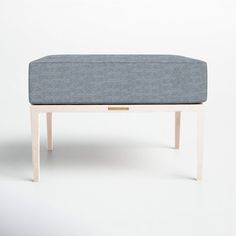 a bench made out of wood and fabric with a blue seat cushion on the bottom