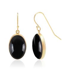 Our large black onyx drop earrings are a splendid choice for 7th Anniversary jewelry gifts for her. Featuring AAA quality 18x13 mm oval onyx cabochons gently swaying from ear wires or lever backs. Hanging length is about 1.5 inch.  Available in 14K gold filled and sterling silver. Large enough to make a statement yet subtle to elevate your everyday look. PRODUCT INFORMATION - METAL: 14K Gold Filled or Sterling Silver     - LENGTH: 1.4 Inch / 35 mm - WIDTH: 0.55 Inch / 14 mm - DROP/HANGING LENGTH: 1.4 Inch / 35 mm - EARRING CLOSURE - Choice of Ear Wire / Lever Back GEMSTONE - TYPE: Natural Black Onyx - NUMBER OF STONES: 2 - CREATION: Natural - SHAPE: Oval - CUT: Cabochon - DIMENSIONS: 18x13 mm - QUALITY GRADE: AAA - SETTING: Bezel Hypoallergenic / Nickel Free / Safe for Sensitive Skin Handc Black Oval Earrings For Anniversary, Elegant Black Oval Earrings, Black Gemstone Drop Earrings, Classic Black Earrings With Polished Finish, Black Onyx Earrings With Polished Finish, Classic Black Oval Earrings, Polished Onyx Earrings For Gift, Black Oval Earrings For Formal Occasions, Black Onyx Oval Earrings