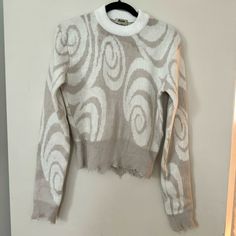 Size M, But Best Fits A S Or Xs. Super Warm, Beige / Rose Color & Cream Colored Swirls. Distressed Hem & Long Sleeves. Kind Of Amazing, Haven’t Seen It Anywhere- Bought It Off The Realreal. One Light Stain On Back Of Right Arm - May Come Out With Dry Cleaning. Spiral Sweater, Warm Beige, Color Swirl, Light Stain, Rose Color, One Light, Cream Color, Swirl, Acne Studios