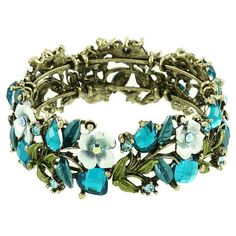 Falari Vintage Flower Bracelet Bangle Crystal Beads Hand-Painted Size: One Size.  Color: Blue.  Gender: female.  Age Group: adult. Aqua Stone, Vintage Bangle Bracelets, Vintage Style Jewellery, Beaded Cuff, Pretty Bracelets, Flower Bracelet, Bracelet Bangle, Sea Glass Jewelry, Vintage Bracelets