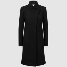 I Love This Coat. Worn Twice, Only Selling Because It’s A Little Too Tight (Fits More Like A Reiss 2) And I Missed The Return Window. Warm, Classy, And Mint Condition. Fitted Black Outerwear With Concealed Front Fastening, Elegant Evening Outerwear With Stand Collar, Classic Structured Black Outerwear, Elegant Business Outerwear With Stand Collar, Elegant Black Outerwear With Concealed Placket, Elegant Fitted Outerwear With Stand Collar, Reiss Coat, Crop Blazer, Polly Dress