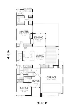 the floor plan for this house shows the living area, dining room and kitchen areas