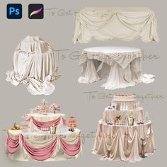 three different types of wedding table cloths