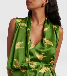 Printed silk satin wrap dress in green - Dries Van Noten | Mytheresa Summer V-neck Modal Satin Dress, Pre-draped Sleeveless Silk Satin Dress, Chic Silk V-neck Dress With Satin Finish, Chic Silk Dress With Satin Finish And V-neck, Chic V-neck Silk Dress With Satin Finish, Silk V-neck Dress For Party, Chic Silk V-neck Dress In Modal Satin, Pre-draped Sleeveless Silk Dress, Green Draped Silk Dress