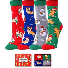 CHRISTMAS SOCKS KIDSSee our holiday socks for kids, there are delicious gingerbread, creative snowman, cute corgi and sloth waving a colored wand. Do you have a happy Christmas time in your mind? Buy the kids Christmas socks for the Christmas!SIZE & PACKING4 pairs of Christmas socks for kids come in one exclusively designed gift box. Fit for Shoe Size 10-1(Youth)/4-9 Years.GIFT IDEASKids Christmas socks boys, kids Christmas socks girls. Eliminate the need to sort and pair-up, suit for kid's Creative Snowman, Kids Secret Santa, Sloth Socks, Novelty Christmas Gifts, Stocking Socks, Best Secret Santa Gifts, Animal Socks, Santa Socks, Holiday Socks