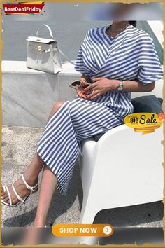 Elegant Stripe Short Sleeve Front Split Dress P119394 Striped Short Sleeve Maxi Dress For Summer, Striped Casual Maxi Dress For Day Out, Casual Striped Maxi Dress For Day Out, Striped Maxi Dress For A Casual Day Out, Casual Striped V-neck Midi Dress, Spring Striped Midi Dress With Short Sleeves, Chic Striped Short Sleeve Midi Dress, Casual Striped Short Sleeve Midi Dress, Casual Short Sleeve Dress For Outing