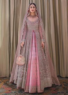 Elegant Tea Pink Pakistani Bridal Dress Gown Pishwas in Lehenga Style Pink Pakistani Bridal Dress, Pakistani Bridesmaid Dresses, Pakistani Bridal Couture, Dressing Design, Pakistani Bridal Dress, Pengantin India, Walima Dress, Latest Bridal Dresses, Bridal Dresses Pakistan