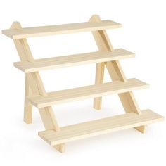 three tiered wooden shelf on white background