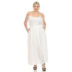 Elevate your fashion game with this flowy and effortlessly chic skirt. This maxi skirt from White Mark boasts a pleated design that adds texture, movement, and a touch of sophistication to your look. Dress it up or down as this skirt is incredibly versatile. Pair it with a tucked in blouse and heels for a sophisticated look or go for a more relaxed vibe with a tucked in tee and sandals and pair it with a jacket on chilly days. It’s perfect for various occasions and style preferences. White Maxi-length Bottoms For Day Out, White Maxi Length Bottoms For Day Out, White Maxi Bottoms For Day Out, White Pleated Wide Leg Maxi Skirt, Flowy Solid Color Maxi Skirt For Day Out, White Lined Skirt Maxi Dress For Spring, White Maxi Dress With Relaxed Skirt For Spring, Casual White Maxi Dress With Tiered Skirt, Flowy Wide Leg White Skirt