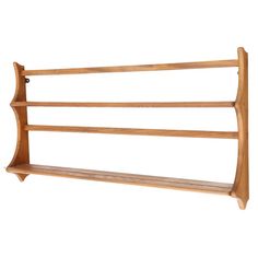 a wooden shelf with three shelves on it