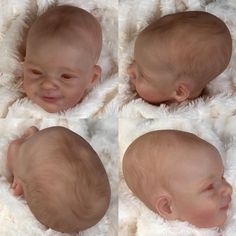 four pictures of a baby's face and head