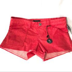 New With Tags, Size 9 Obo. No Trades 1.5 -2 In Inseam Red Shorts With Pockets For Summer, Red Summer Shorts With Pockets, Red Jean Shorts With Pockets For Spring, Trendy Red Cotton Jean Shorts, Trendy Red Cotton Shorts, Red Cotton Jean Shorts For Summer, Red Mid-rise Shorts For Spring, Spring Red Cotton Shorts, Red Summer Bottoms With Pockets