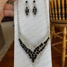 Matching Set, Rhinestones Necklace And Earring Set, Matching Sets, Womens Jewelry Necklace, Earring Set, Black Silver, Jewelry Necklaces, Women Jewelry, Necklaces, Silver