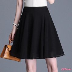 Qteee - High-waisted Pleated Skirt with Chiffon Hem for Women Spring Chiffon Skirt For Work, Spring Chiffon Workwear Skirt, Spring Workwear Chiffon Skirt, Casual Chiffon Lined Skirt, Casual Non-stretch Chiffon Skirt, Casual Chiffon Skirt, Casual Party Chiffon Skirt, Casual Chiffon Party Skirt, Black Chiffon Flared Skirt