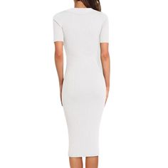 White Rib Button Lapel Collar Bodycon Dress Chic Knee-length Bodycon Dress With Button Closure, Knee-length Bodycon Dress With Button Closure, Elegant Summer Bodycon Dress With Button Closure, Spring Bodycon Dress With Buttons, Fitted Midi Bodycon Dress With Buttons, Summer Knee-length Bodycon Dress With Button Closure, Dresses Bodycon, Bodycon Dresses, Lapel Collar