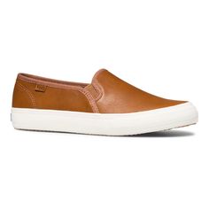 Keds Double Decker Leather Slip On - Free Shipping | KEDS Brown Swift Leather Casual Slip-ons, Comfortable Slip-on Sneakers With Removable Insole For Everyday, Comfortable Brown Everyday Slip-ons, Comfortable Brown Slip-on Sneakers For Spring, Casual Swift Leather Slip-ons With Round Toe, Sporty Brown Slip-ons With Rubber Sole, Casual Cushioned Slip-ons For Fall, Comfortable Fall Slip-ons For Everyday, Slip-on Sneakers With Leather Footbed And Round Toe