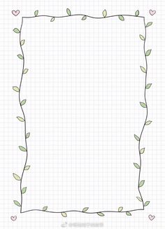 a sheet of paper with leaves and hearts on the edges, drawn in graph paper