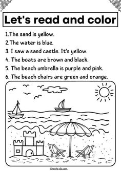 a coloring page with the words let's read and color