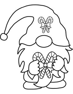 a black and white drawing of an elf with candy canes