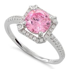 Top of ring height: 9mm

Top of ring width: 9mm

Band width: 1.5mm

Shank width: 1.5mm



Stone material: pink & clear cubic zirconia

Center stone size: 7mm

Stone shape: round

Center stone carat weight: 1.3 ct.

Total number of CZ stones: 51

Stone setting: Prong & scallop setting



Metal: 925 sterling silver

Plating: rhodium plated

Finish: high polish Promise Jewelry, Three Stone Engagement Rings, Silver Jewelry Rings, Stone Engagement Rings, Engagement Jewelry, Ring Jewelry, Womens Engagement Rings, Vintage Engagement Rings, Purple Amethyst