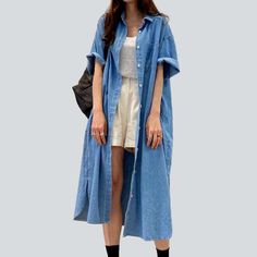 Take your look to the next level with our 2023 Spring-Summer Collection's 90's style free shirt ââ‚?designed for the trend-setting rebels!Why It's Your Next Wardrobe EssentialThis light wash denim dress will make a statement no matter the occasion. Its unique distressed pattern. combined with its slim shape and buttoned closure. make it the perfect blend of nostalgic grunge and contemporary fashion. Not just any shirt. it's an anthem. a vibe. and a timeless classic.Key Highlights: 90s Throwback: Oversized Casual Denim Dress For Fall, Relaxed Fit Short Sleeve Denim Dress, Trendy Short Sleeve Denim Dress, Relaxed Fit Short Sleeve Denim Dress For Day Out, Dark Wash Relaxed Fit Short Sleeve Denim Dress, Relaxed Fit Denim Dress With Short Sleeves, Trendy Short Sleeve Denim Dress With Pockets, Dark Wash Relaxed Fit Denim Dress With Short Sleeves, Oversized Cotton Denim Dress For Fall