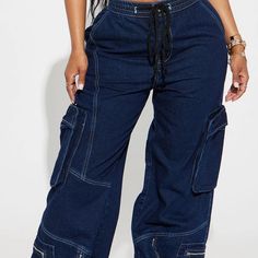 Size 14w Cargo Denim Jeans Dark Blue Cargo Pants, Denim Cargo Jeans, Denim Cargo, Jeans Dark Wash, Fashion Nova Jeans, Cargo Jeans, Dark Wash Denim, Jeans Color, Colored Jeans