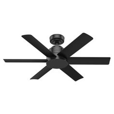 a black ceiling fan on a white background