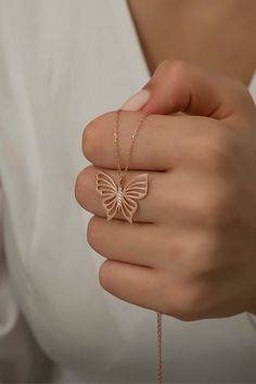 Elegant Butterfly Jewelry As A Gift For Her, Elegant Butterfly Jewelry Gift For Her, Rose Gold Butterfly Fine Jewelry, Fine Jewelry Rose Gold Butterfly Charm, Feminine Rose Gold Necklace Gift For Her, Sterling Silver Butterfly Necklace For Wedding, Rose Gold Sterling Silver Clavicle Chain Jewelry, Feminine Sterling Silver Clavicle Chain Jewelry, Feminine Sterling Silver Necklaces For Gifts