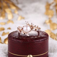 a close up of a ring on top of a box with snow in the background