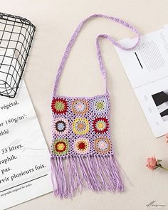 Elluis - Chic Geometric Pattern Crochet Shoulder Bag with Tassel Detailing Chain Size Chart, Bag With Tassel, Crochet Lion, Acrylic Bag, Fuzzy Coat, Crochet Shoulder Bag, Crochet Cover Up, Details Pictures, Vintage Type