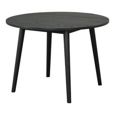 a round wooden table with black legs